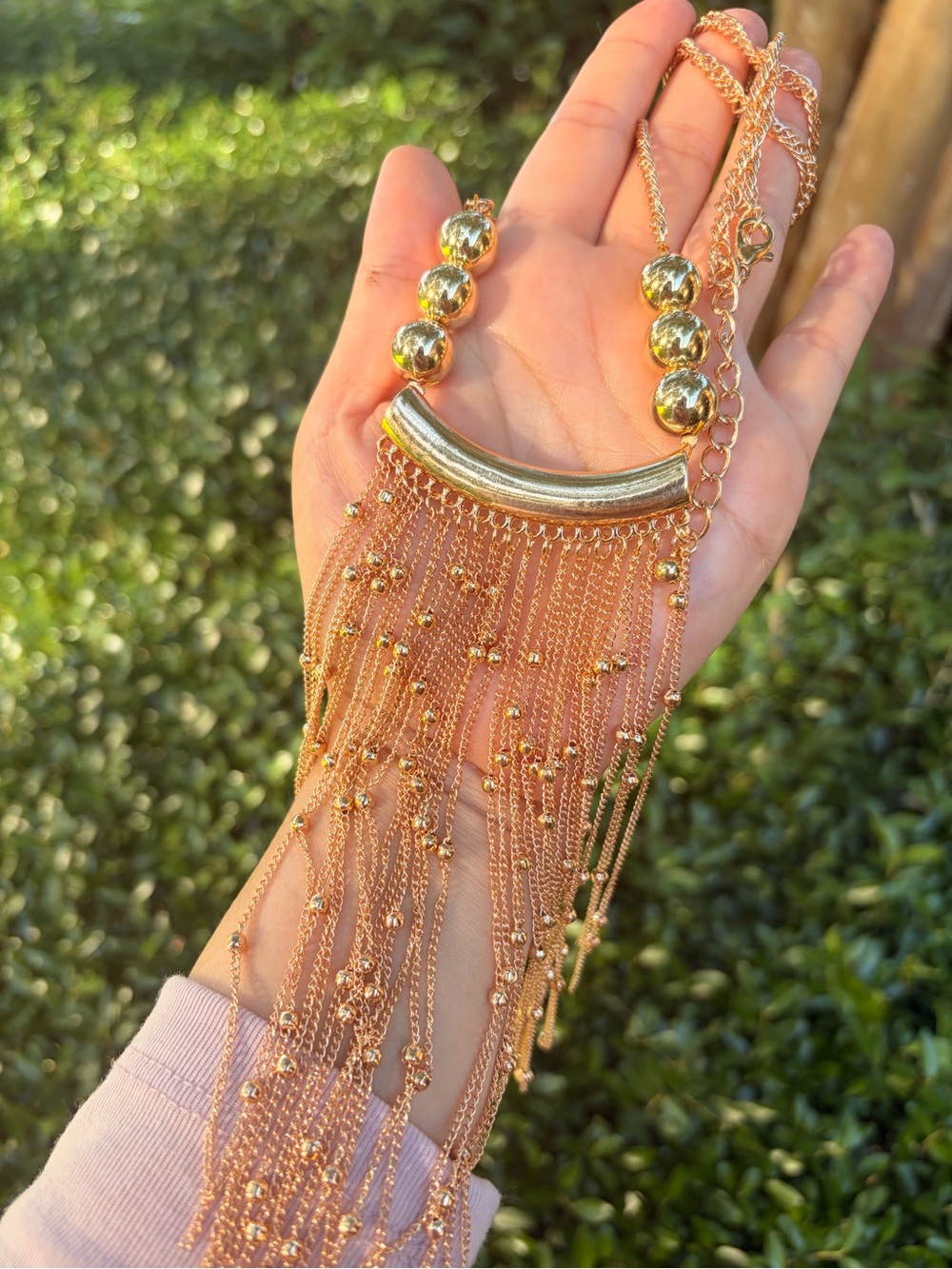 Gold Fringe Statement Necklace - Women Jewelry - Picture 6 of 10